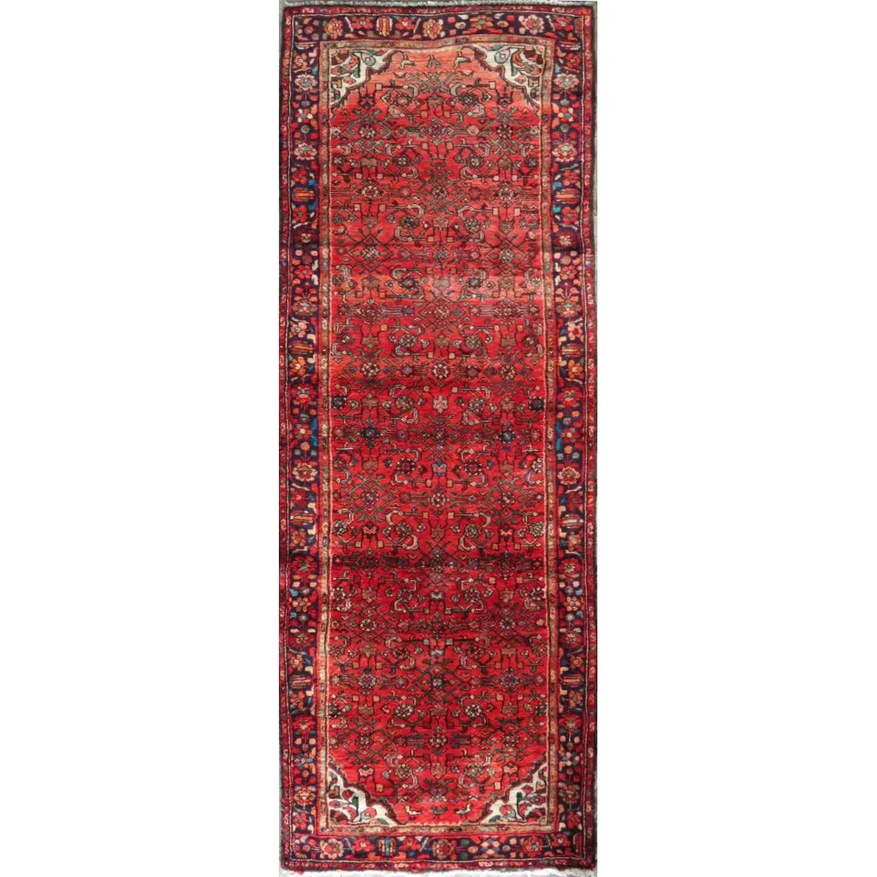 One Of The Kind Hand-Knotted Persian Wool Rug _ Luxurious Vintage Design, 10'3" x 3'8", Artisan Crafted